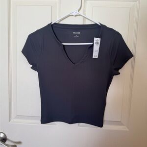 Hollister Women's Charcoal V-Neck Tee